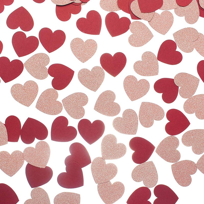 MOWO Glitter Heart Confetti for Table Wedding Birthday Party Decoration, 1.2 inch in Diameter (rose gold glitter,burgundy,200pc) - Image 2